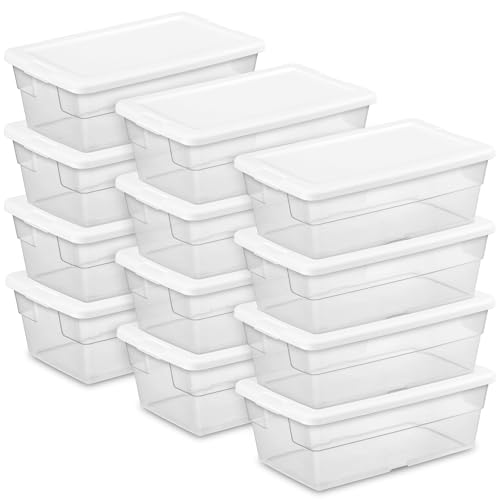 Sterilite 12-Pack 6 Quart Storage Boxes, Stackable Clear Plastic Bins with Snap-On Lids – Heavy-Duty Organizing Containers for Closet, Bathroom, and Office - size: 6 Quart, style: 12 Pack