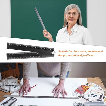 HARFINGTON Folding and Straight Ruler Kit 30/15cm Metric Aluminum Alloy Plastic Protractor Foldable Angle Ruler for Home Classroom Office, Black - color: Black