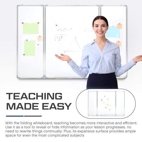 AmazingSpark 36” x 24” Foldable Whiteboard Dry Erase Board Large Tri Folding Whiteboard Magnetic Dry Erase Board, Wall Aluminium Frame and Pen Tray for Office, Home - size: 36”W x 24”H
