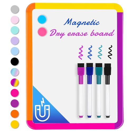 VUSIGN Small White Board Dry Erase, 8.5''x11'' Magnetic Dry Erase Board, Mini Whiteboard with Markers for Fridge, Wall, Locker, Colorful Frame - color: D-colorful2