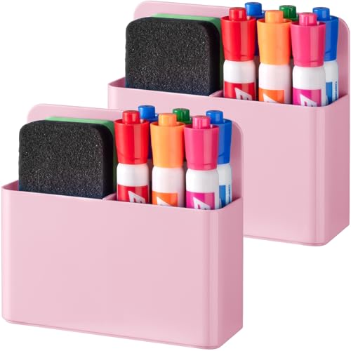 BEYGORM 2 Pack Plastic Magnetic Pen Holder for Refrigerator, Dry Erase Marker Holder for Whiteboard，Magnet School Locker Organizer Accessories, Pencil Cup, Pen Caddy, Classroom Organization(Pink) - color: pink