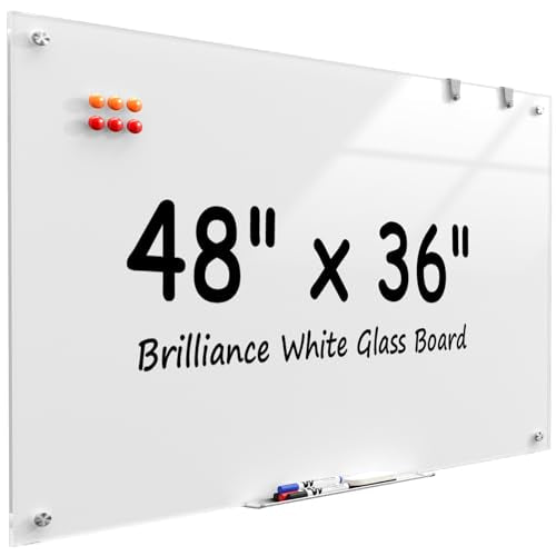 MaxGear 48" x 36" Glass Whiteboard Wall Mounted for Office Home Classroom | Magnetic Glass Dry Erase Board, Tempered Glass, Steel Backed, Non-Porous Surface, Frameless Design, Hardware Included - color: Brilliance White, size: 48"W x 36"H
