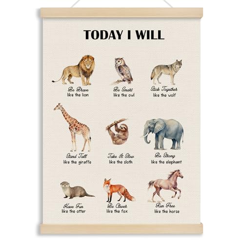 MOTERMATE Animal Nursery Poster Hanger Frame, Kids Affirmation Wild Animal Wall Hanging Decor Art Framed for Classroom Kids Room Bedroom Playroom, Nursery Wall Poster Prints, 12x16 Inch - color: IwillA