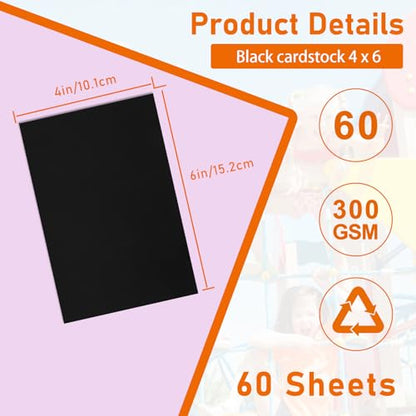 Guakicae 60 Sheets Black Cardstock 4 x 6 Thick Paper, 300gsm/110lb Heavyweight Flat Card Stock Craft Paper for DIY Card Making, Invitations, Greeting Cards, Postcards, Graduations - color: Black, size: 4x6-60pcs