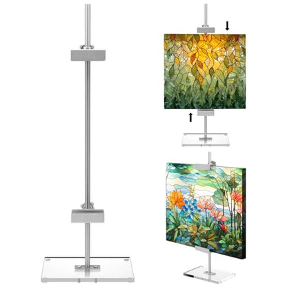 RattanView Adjustable Tabletop Easel Silver Picture Frame Holder Stand up to 16.5" H Metal Floating Picture Rack for Display Easel with Acrylic Base 16 x 5 Frame Holder Stand Table for Art Photo Signs - color: Silver