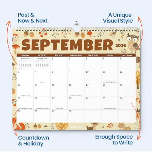SUNEE Wall Calendar 2026-2027 18 Months Jul. 2026 - Dec. 2027, 14.5"x11.5" Big Grid Hanging Calendar with Note for Organizing & Planning, Monthly Calendar 2026-2027 with Last Month and Next Month, Seasons Color - color: Seasons