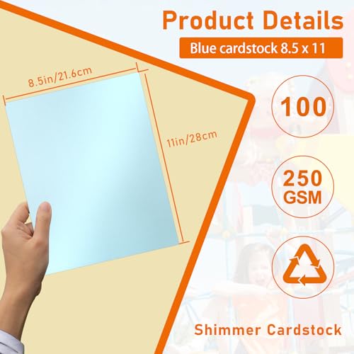 Guakicae 100 Sheets Light Blue Shimmer Cardstock 8.5 x 11 Craft Paper, 250gsm/92lb Heavyweight Certificate Paper Card Stock for Wedding Invitations, Greeting Cards, Making Cards, Office Printing - color: Blue, size: 100 Sheets