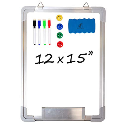 Whiteboard Set - 12 x 15 in Dry Erase Board with 1 Magnetic Dry Eraser, 4 Dry Wipe Markers and 4 Magnets - Small White Board Wall Hanging Marker Board for Home and Office (12x15) - size: 15x12" Portrait