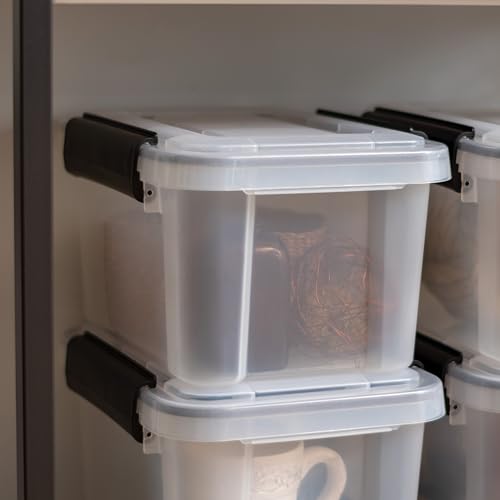 IRIS USA WeatherPro 6 Qt Storage Bins with Lids, 6 Pack, BPA-Free Plastic Gasket Box with Tight Latch and Seal, Stackable Nestable Tote Tub - Clear/Black - size: 7 Qt, style: 6 Pack