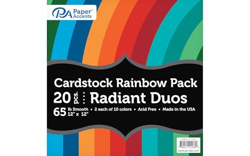 Accent Design Paper Accents Variety Pack, Rainbow Cardstock, Radiant Duo, 12x12 Inch, 20 Pack, 65lb Coordinated Color Cardstock, Scrapbooking, Card Making, and Crafts - color: Radiant Duo