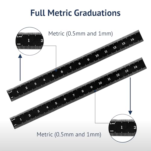 PEC Tools 150mm Flexible Metal Ruler, Stainless Steel with Black Chrome Finish, High Contrast, Fully Metric Graduation (0.5mm, 1.0mm), Easy to Read Machinist Rule, Made in USA - color: Black Chrome-Flexible, size: 150mm