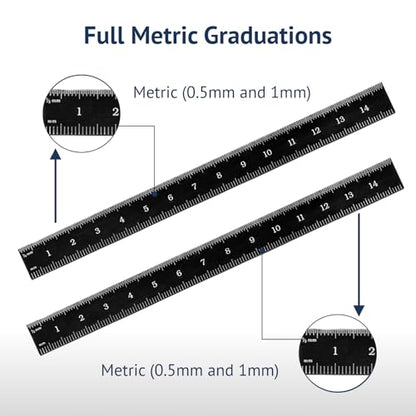 PEC Tools 150mm Flexible Metal Ruler, Stainless Steel with Black Chrome Finish, High Contrast, Fully Metric Graduation (0.5mm, 1.0mm), Easy to Read Machinist Rule, Made in USA - color: Black Chrome-Flexible, size: 150mm
