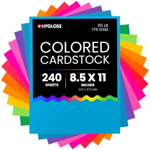 Hygloss bright colored cardstock - 8.5x11-Inch, 12 assorted colors, 240 sheets, 65 lb/ 176 gsm, fade-resistant, acid-free color card stock paper - color: 12 Assorted Colors, size: 8.5 x 11 Inch, style: 240 Sheets