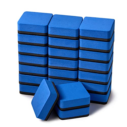 Favide 24 Pack Magnetic Whiteboard Dry Erase Erasers Chalkboard Cleansers for Classroom, Home and Office (Square, Blue) - color: Square, Blue