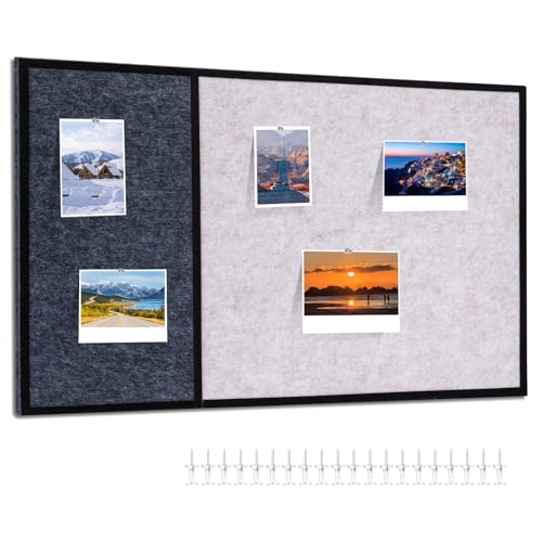 Felt Bulletin Board 23.6 x 15.7 Inch – Black Frame, Corkboard Alternative for Vision Board, Wall-Mounted Notice Board with 20 Push Pins, Home, Office & Classroom Organization – Light Camel - color: Dark Grey & Light Camel