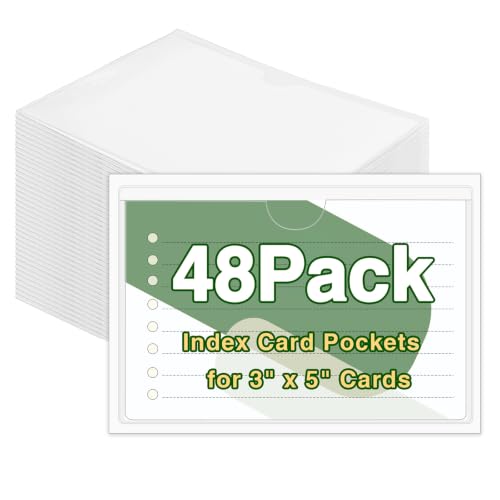 48 Pack 3" x 5" Index Card Holder Adhesive Label Holders Clear Tote Bag Labels Stickers for Organizing Storage Bins Library Card Shelves - size: 48 Pack 3" x 5"
