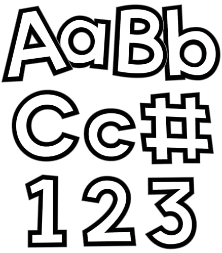 Carson Dellosa Education 219-Piece White with Black Trim Cutout Letters, 4" Upper and Lowercase Alphabet, Numbers, Punctuation, and Symbols for Bulletin Board, Posterboard, Party, and Classroom Decor - color: White With Black Trim, size: 219 pieces