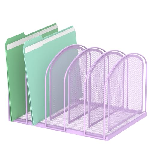 SUPEASY File Organizer 5-Section Mesh Desk Organizer, Upright File Organizer Desktop Organizer File Sorter, File Folder Holder for Office Supplies, Purple - color: Purple, size: 5 Section