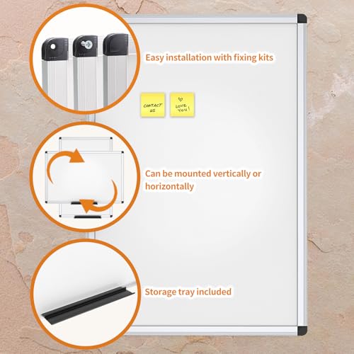 VIZ-PRO Dry Erase Board/Magnetic White Board, 48 X 32 Inches, Silver Aluminium Frame - size: 48"W x 32"H