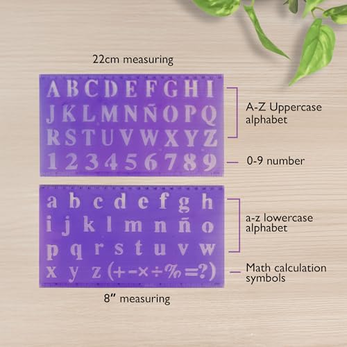 BAZIC 20 mm Transparent Lettering Stencil Ruler Sets, 2 Per Pack (305-24P)