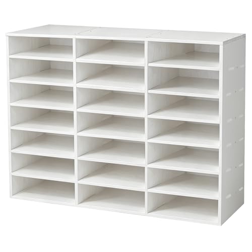 Literature Organizer,21 Compartments,Classroom Offices SchoolMailbox with Adjustable Shelves,Paper and Mail Organizer 27.8"x21"x9.3"(White)