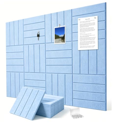 0.47" Thick Felt Wall Tiles 48"x36" Cork Board Alternative 12 Pack 11.81"x11.81"Felt Bulletin Board Pin Board with Removable Adhesive Tape&60 Pushpins for Home Office School (Bold-Light Blue) - color: Light Blue, size: Bold-Stripes 12 Pack