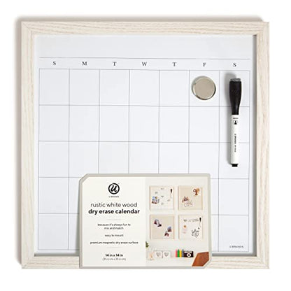 U Brands Rustic Monthly Dry Erase Board with White Wooden Frame, Office Supplies, 14” x 14” - style: Dry Erase Board - Monthly