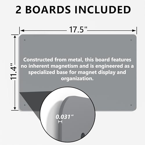2 Pack Magnetic Board for Wall, 17.5" x 11.4" Magnet Bulletin Memo Board, Metal Sheets to Display Magnetic Letter Number Souvenir, Notes, Poetry, Photos, Silver - color: Silver