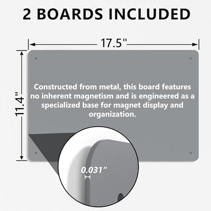 2 Pack Magnetic Board for Wall, 17.5" x 11.4" Magnet Bulletin Memo Board, Metal Sheets to Display Magnetic Letter Number Souvenir, Notes, Poetry, Photos, Silver - color: Silver