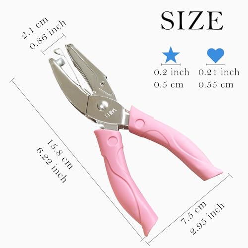 2 Pack Handheld Hole Punch Set - Heart and Star Shape Single Hole Puncher, 1/4 Inch Craft Punch with Soft Grip & Storage for Scrapbooking, Card Making, Gift Wrapping (Pink, Multi-Shape Kit) - color: Star+Heart