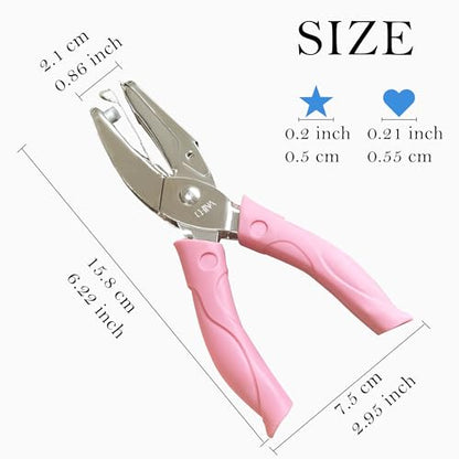 2 Pack Handheld Hole Punch Set - Heart and Star Shape Single Hole Puncher, 1/4 Inch Craft Punch with Soft Grip & Storage for Scrapbooking, Card Making, Gift Wrapping (Pink, Multi-Shape Kit) - color: Star+Heart