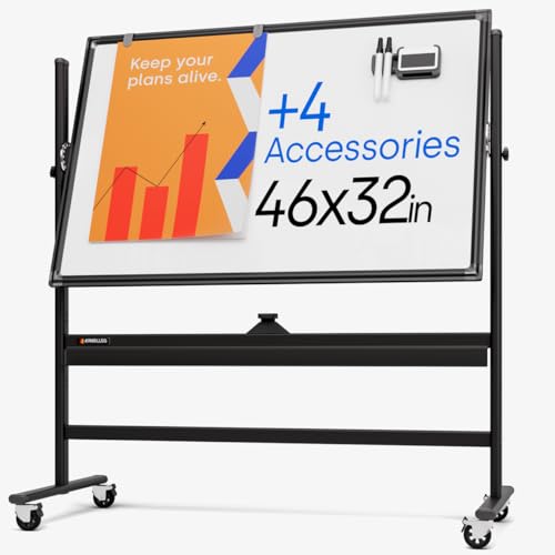 Rolling Dry Erase Board 46 x 32 - Large Portable Magnetic Whiteboard with Stand - Double Sided Easel Style Whiteboard with Wheels - Mobile Standing White Board for Office, Classroom & Home - color: Jet Black, size: 46x32