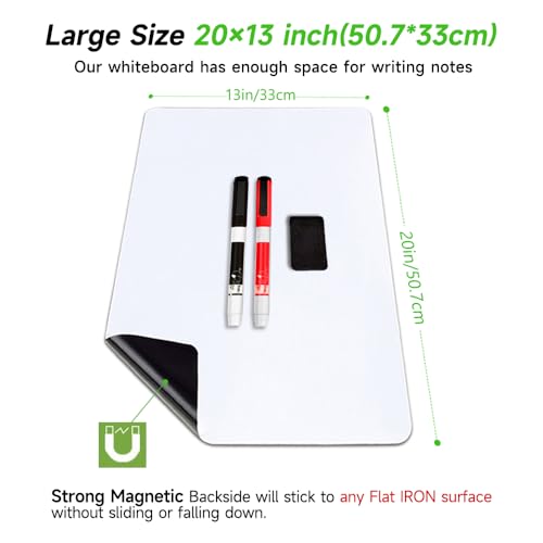 Magnetic Dry Erase Board Fridge White Board Sheet 20x13 inch, Flexible Large Refrigerator Magnets Whiteboard Planner for Home Kitchen, 2 Markers and Eraser - style: White 20"X13"