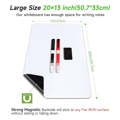 Magnetic Dry Erase Board Fridge White Board Sheet 20x13 inch, Flexible Large Refrigerator Magnets Whiteboard Planner for Home Kitchen, 2 Markers and Eraser - style: White 20"X13"