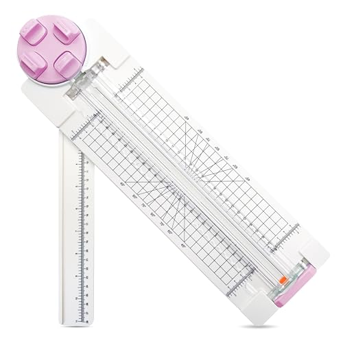 4 in 1 A4 Craft Paper Cutter Rotary Trimmer with Sliding Blade, Safe Precision Paper Trimmer with Grid Lines & Ruler, Multi-Color Cutting Tool for Scrapbook, Cards & DIY Projects(Pink) - color: Pink