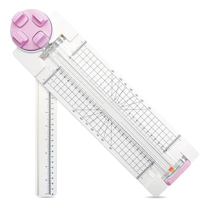 4 in 1 A4 Craft Paper Cutter Rotary Trimmer with Sliding Blade, Safe Precision Paper Trimmer with Grid Lines & Ruler, Multi-Color Cutting Tool for Scrapbook, Cards & DIY Projects(Pink) - color: Pink