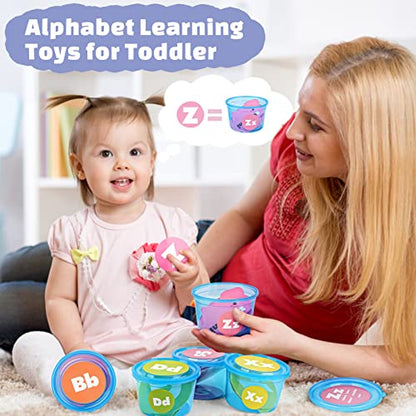 Joyreal Alphabet Learning Toys for Toddlers - 26 Alphabet Soup Sorters with 245 Flash Cards for Early Letter Awareness & Recognition - Fun Education Classroom Supplies Alphabet Sounds Teaching Games