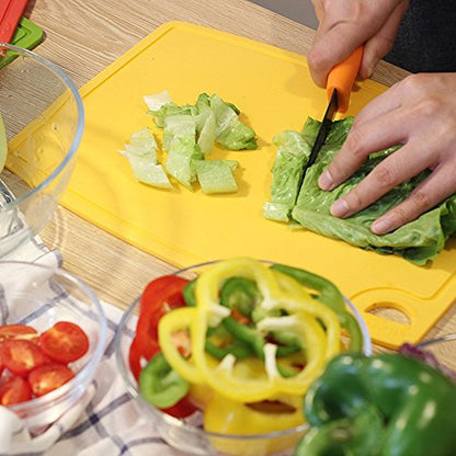 Liflicon Silicone Thick Cutting Boards Mats Set of 3pcs Foldable & Flexible Design Juice Grooves Easy Grip Handle Dishwasher Safe for Kitchen,BPA free Silicone Cutting Mats-Yellow - color: Yellow, size: S+M+L