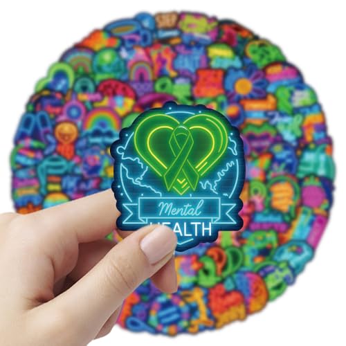 120PCS Neon Mental Health Stickers Gifts for Teens Adults, Mental Health Matters Awareness Items Waterproof Vinyl Decals for Laptops Water Bottles Helmet Doctor Reward Stickers Therapist Office Decor - style: Neon-Mental Health