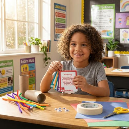 4 1/2" x 5 1/2" Grades K-2 STEM Makerspace Laminated Cardstock Task Cards on Ring