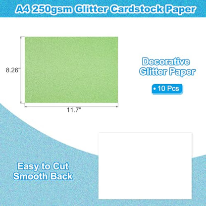 PATIKIL 10 Sheets Light Green Glitter Cardstock Paper, A4 250gsm Rectangle Premium Sparkly Paper Craft Cardstock Paper for Scrapbook Card Making DIY Art Projects Wedding Party - color: Light Green, size: A4