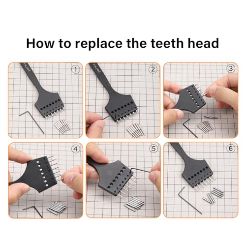 WUTA Leather Stitching Punch, 3nd Removable Round Hole Pricking Irons, Professional Working Hole Punch Tool Set for DIY Leather Craft（6mm- 2+6 Hole） - size: 3nd 6mm- 2+6 Hole