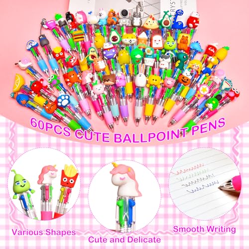 60Pcs Mini Multicolor Pens in One 4-in-1, Cute Pens Bulk for Party Favors, Back To School Gifts Delightful Ballpoint Pen Classroom Prizes - style: 60pcs-2