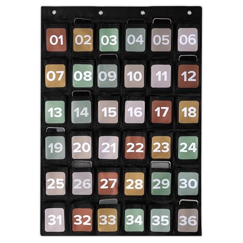 Premium Cell Phone Holder for Classroom - Durable Pocket Chart with 36 Numbered Slots & Hooks - The Perfect Hanging Chart for Phones, Calculators and Headphones Fits Nicely with Any School Decor - color: Black
