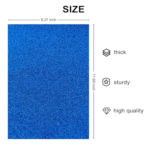 YZH Crafts Glitter Cardstock Paper, No-Shed Shimmer Glitter Papers, Cut Craft and DIY Projects Card stock, Sparkly Paper for Card Making, 8.27 x 11.69 Inch, A4 Size, 10 Sheets (Royal Blue)
