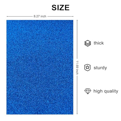 YZH Crafts Glitter Cardstock Paper, No-Shed Shimmer Glitter Papers, Cut Craft and DIY Projects Card stock, Sparkly Paper for Card Making, 8.27 x 11.69 Inch, A4 Size, 10 Sheets (Royal Blue)