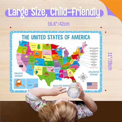 4 Pack Double-Sided Placemats, Washable & Reusable Table Mats -Math, Universe, Periodic Table, US President, Human Body, Map of USA & World Educational Placemats for Home, Kindergarten, Classroom - style: Popular Science-Double-Sided