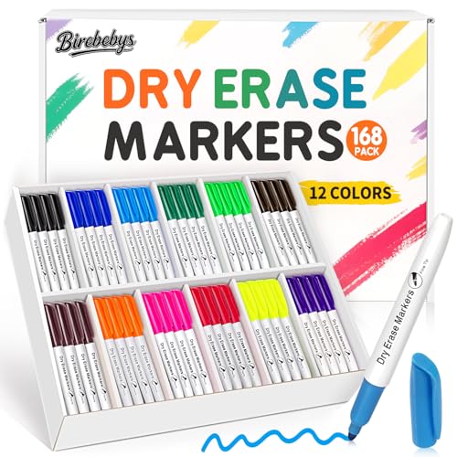 168 Fine Tip Dry Erase Markers Bulk, Low-Odor Whiteboard Markers, 12 Assorted Colors, Back to School Supplies, Dry Erase Pens Bulk Pack for Classroom Home - color: Multicolor