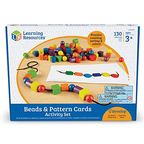 Learning Resources Beads and Patterns Card Set, Lacing Beads, 130 Pieces Ages 3+ - style: Beads