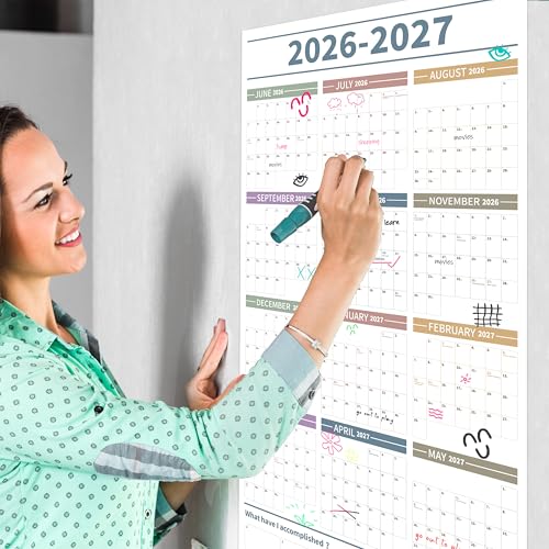 GuassLee Large Yearly Wall Calendar 2026-2027, Full Year Calendar One Page, Jun. 2026- May 2027, Annual Wall Calendar 2026, 24"X 48" Wall Calendar 2026 Large with Foam Stickers - color: Jun White